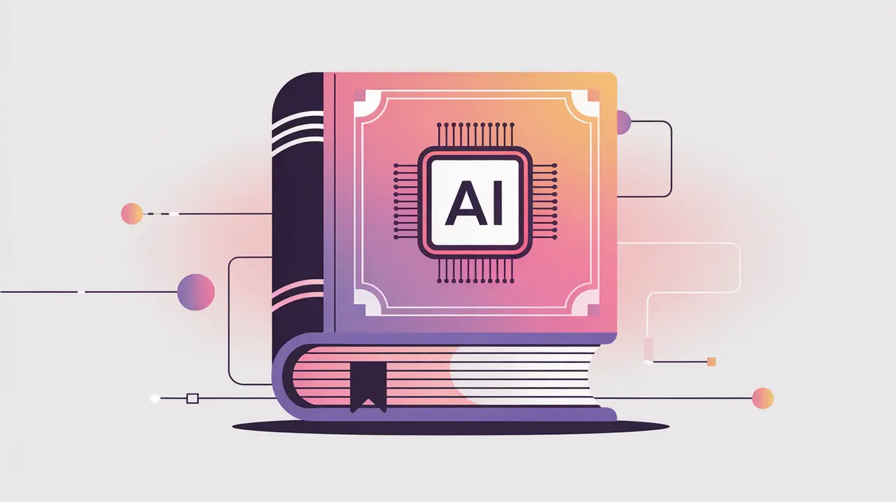 Book of ethics with AI chip embossed cover flat vector illustration