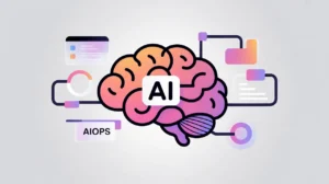 AI brain icon monitoring and automating IT operations dashboards