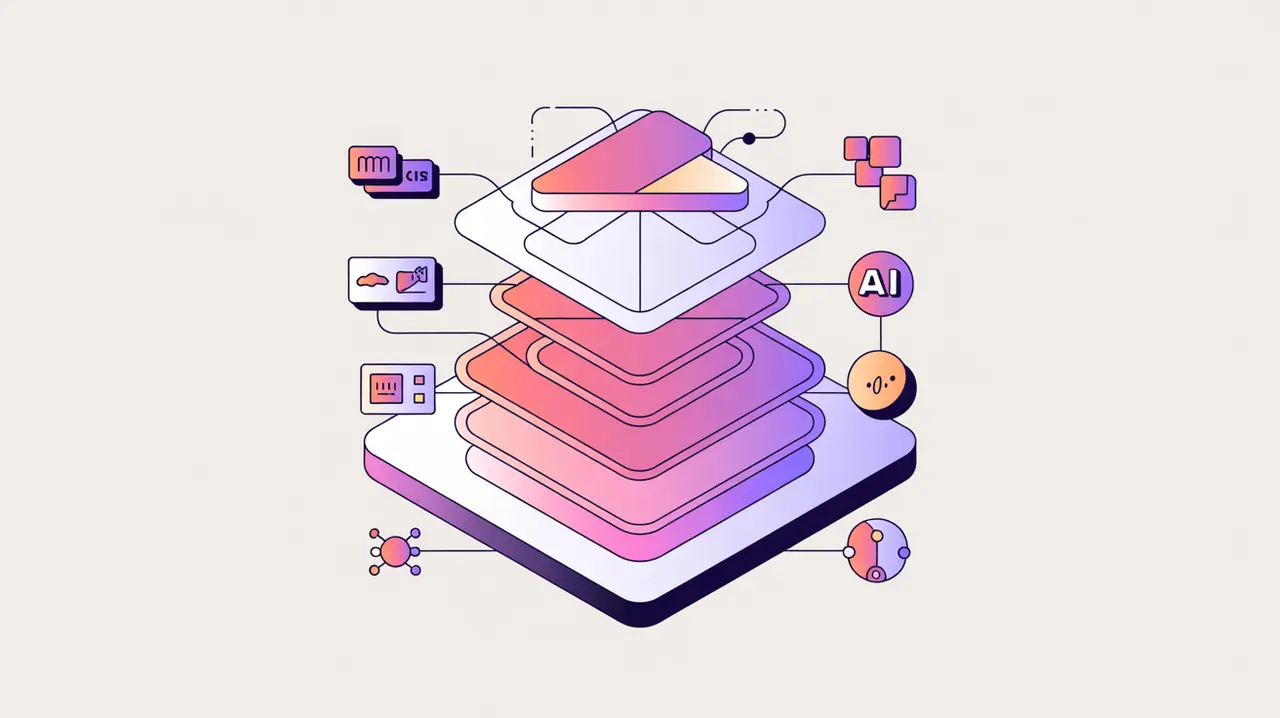 Layered diagram of AI system architecture with data input and output