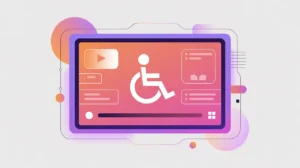 Video screen with captions and accessibility symbol overlay