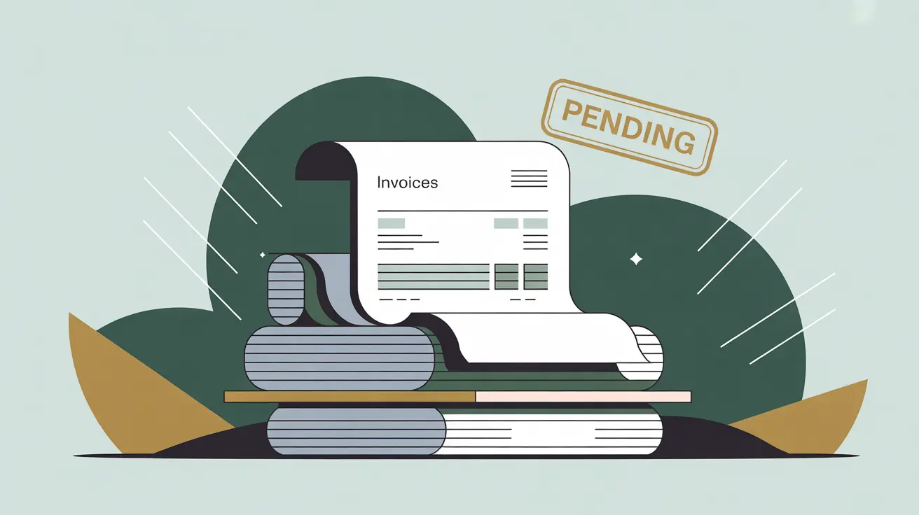 Stack of invoices with pending stamp on desk in vector style