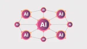 network of AI agent nodes connected performing tasks
