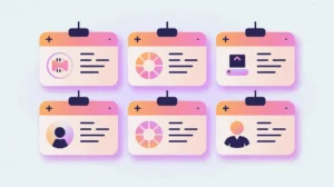 Agile sprint boards with nonprofit project icons in pink and white
