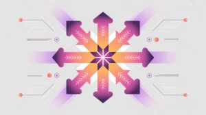 Arrows converging and redistributing around central node symbolizing attention mechanism