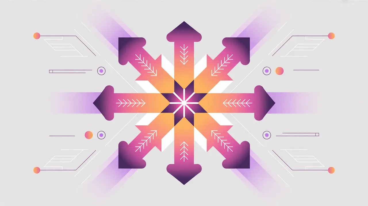 Arrows converging and redistributing around central node symbolizing attention mechanism