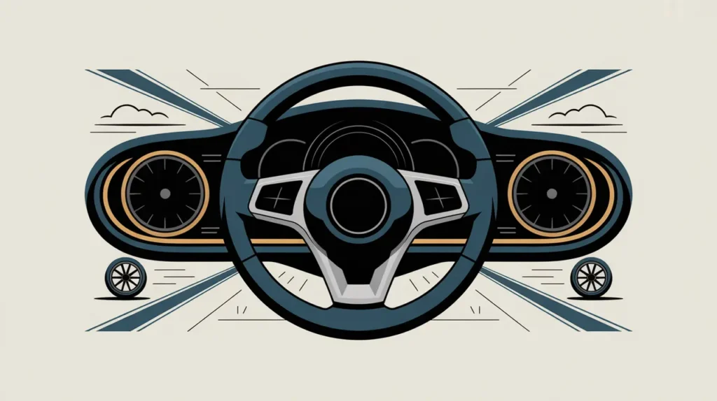 modern car steering wheel dashboard illustration with roadway lines
