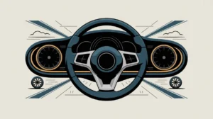 modern car steering wheel dashboard illustration with roadway lines