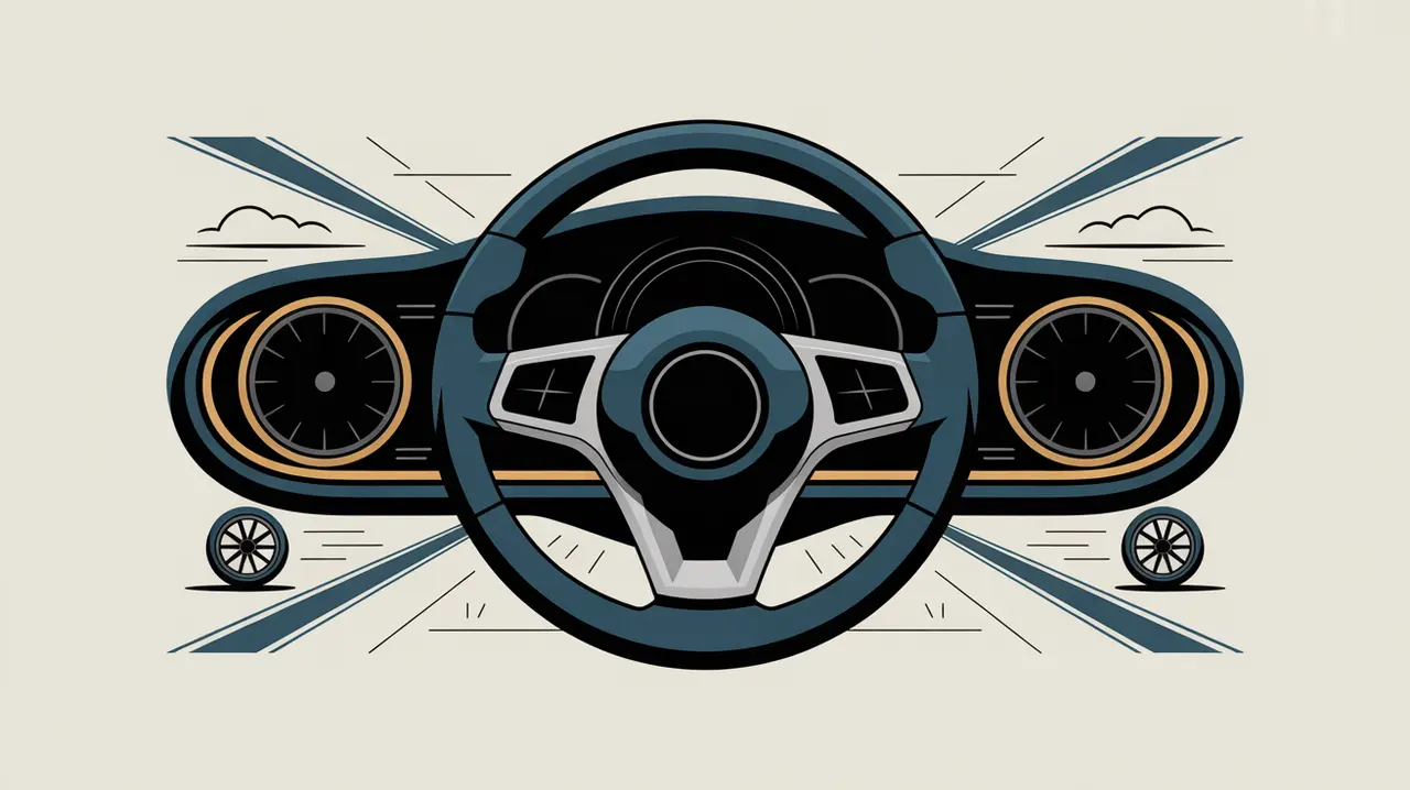 modern car steering wheel dashboard illustration with roadway lines