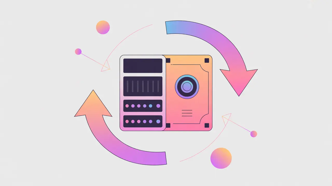 server icon mirrored by backup drive with recovery arrow