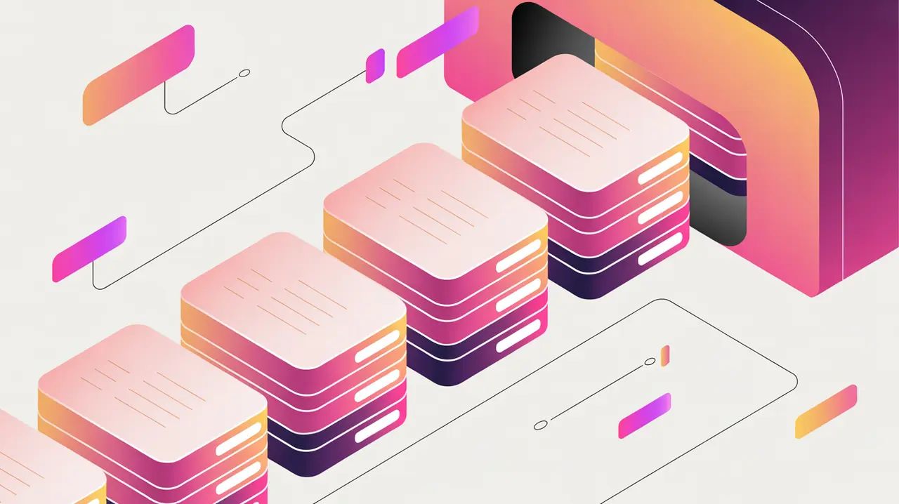 Groups of data blocks moving through a machine symbolizing batch processing
