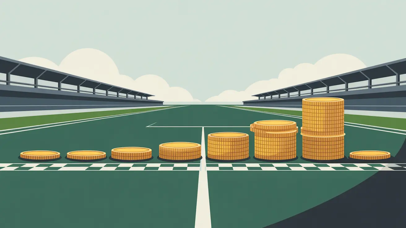 Coins lined up at race track starting line symbolizing net assets