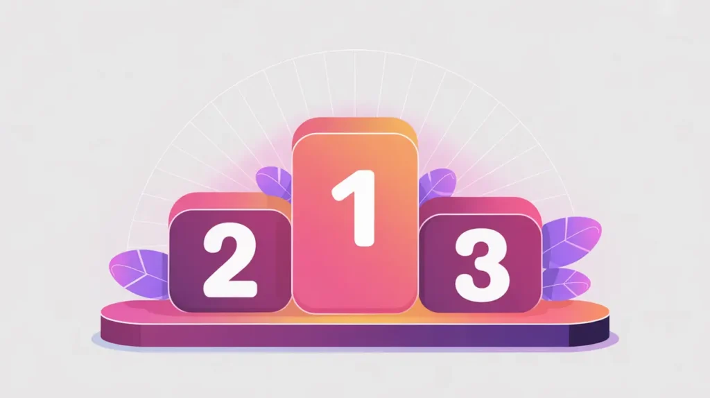 Leaderboard podium with ranked abstract AI model blocks in pink and white