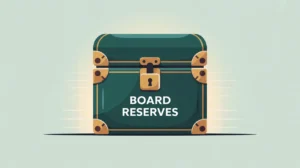 Glowing locked chest labeled Board Reserves with geometric accents
