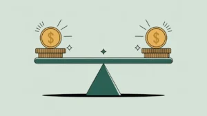 Balanced beam with coins symbolizing break-even analysis