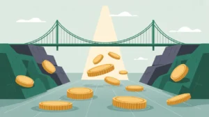 Glowing bridge with coins symbolizing financial gap coverage