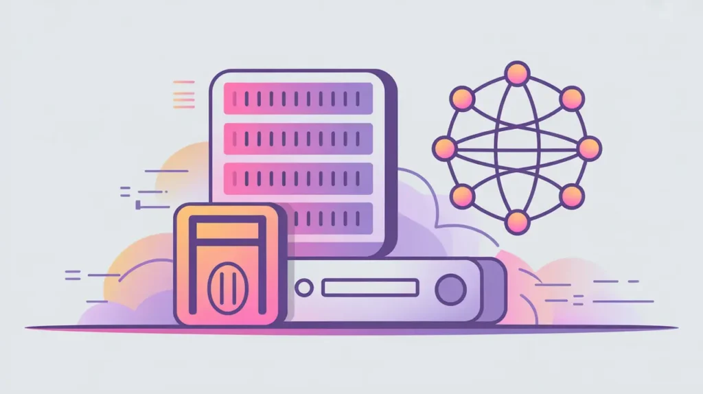 Content server with cache icons and global network symbol