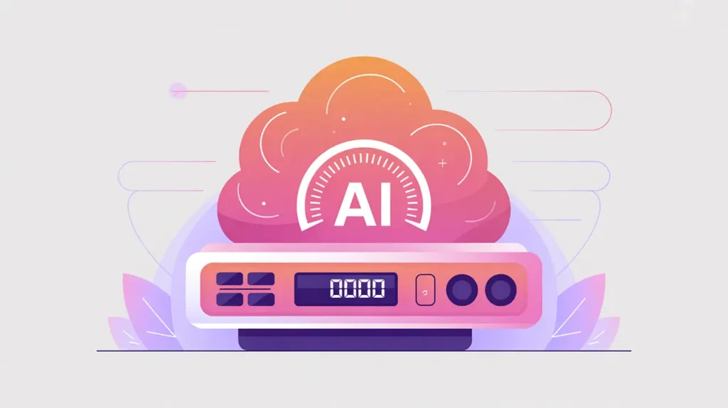 AI server emitting carbon with digital counter icon in flat vector style