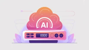 AI server emitting carbon with digital counter icon in flat vector style