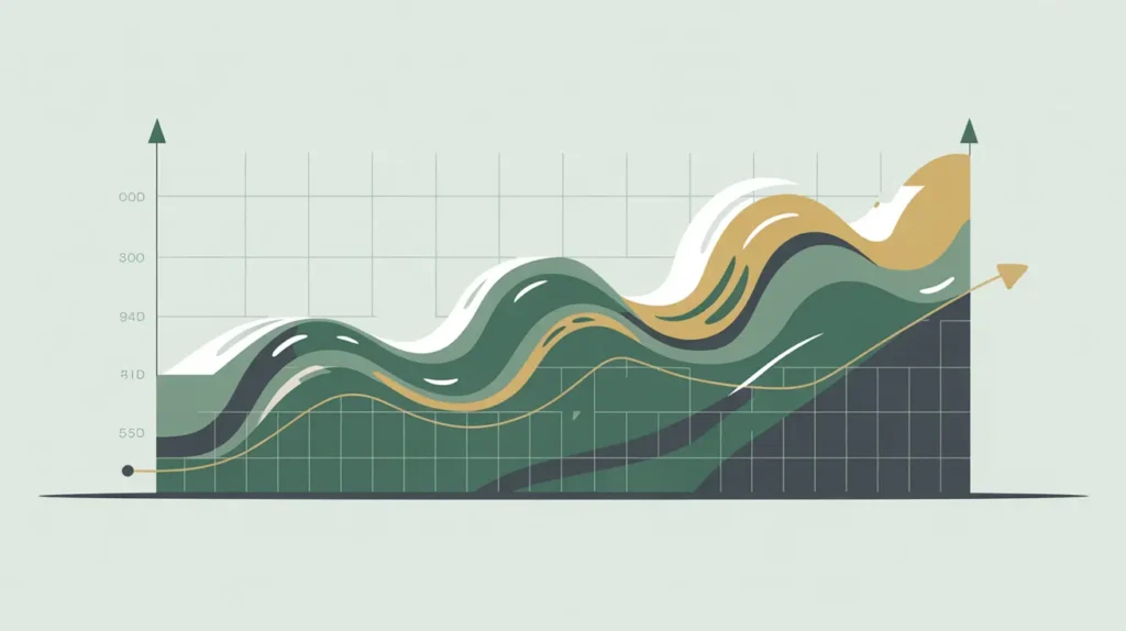 Chart line with rising and falling water stream symbolizing net assets change