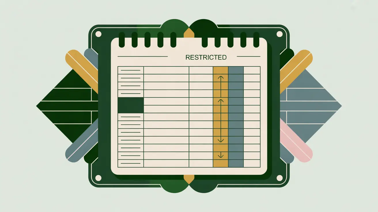 Notebook page showing restricted funds column with increase and decrease arrows