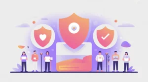 Community group icons protecting and guiding AI tools