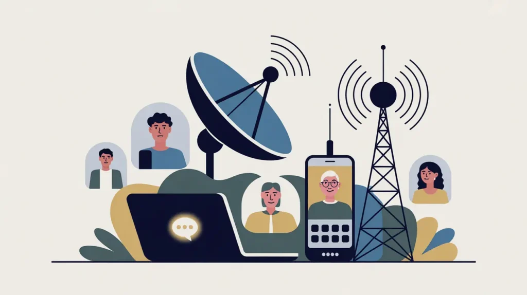 Communication devices emitting waves connecting people and digital platforms