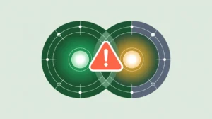 Overlapping glowing circles with red caution mark symbolizing conflict of interest