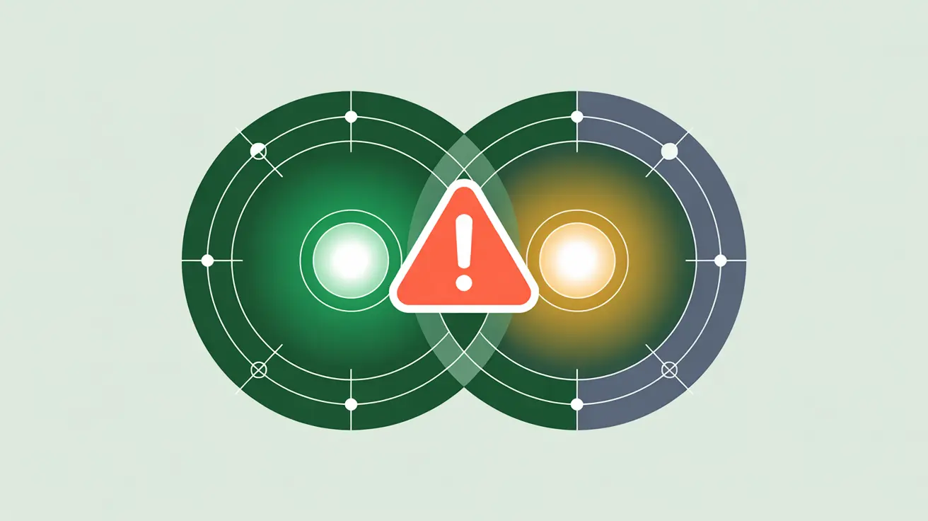Overlapping glowing circles with red caution mark symbolizing conflict of interest