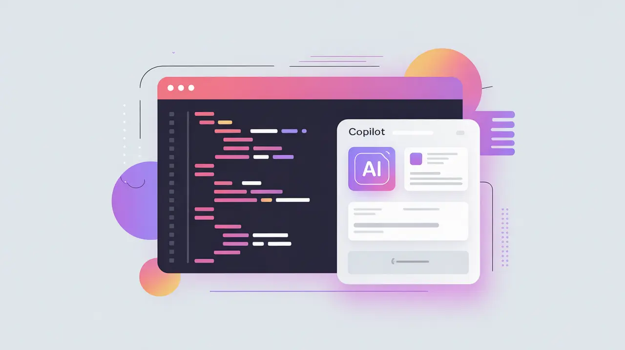 coding screen with AI suggestion panel in pink and white colors