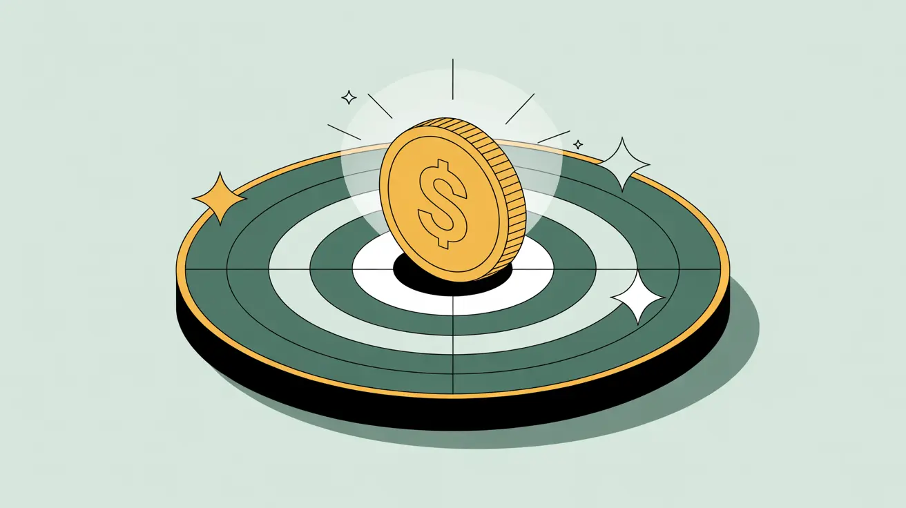 Glowing coin centered on target board symbolizing cost per outcome