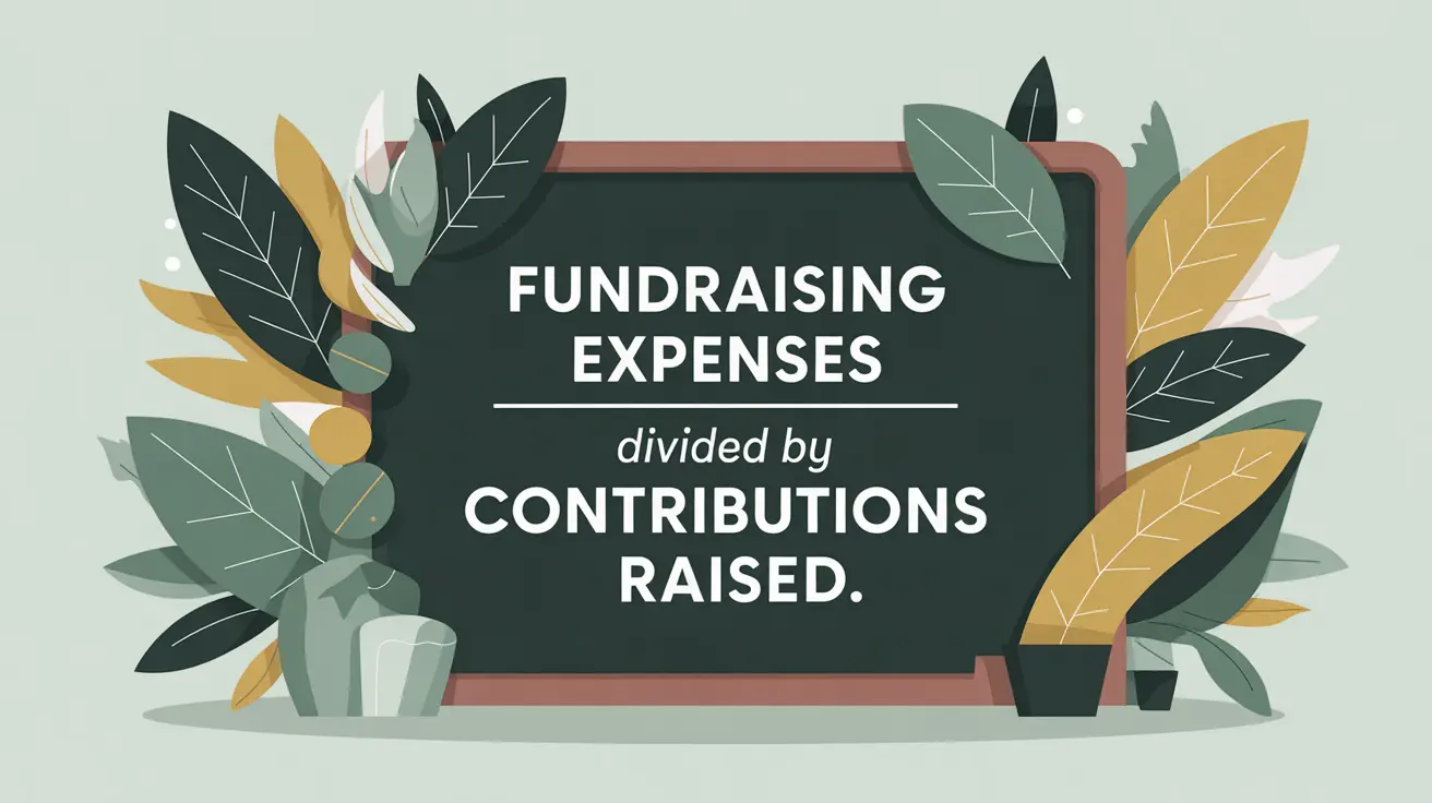Fundraising expenses divided by contributions raised formula on blackboard