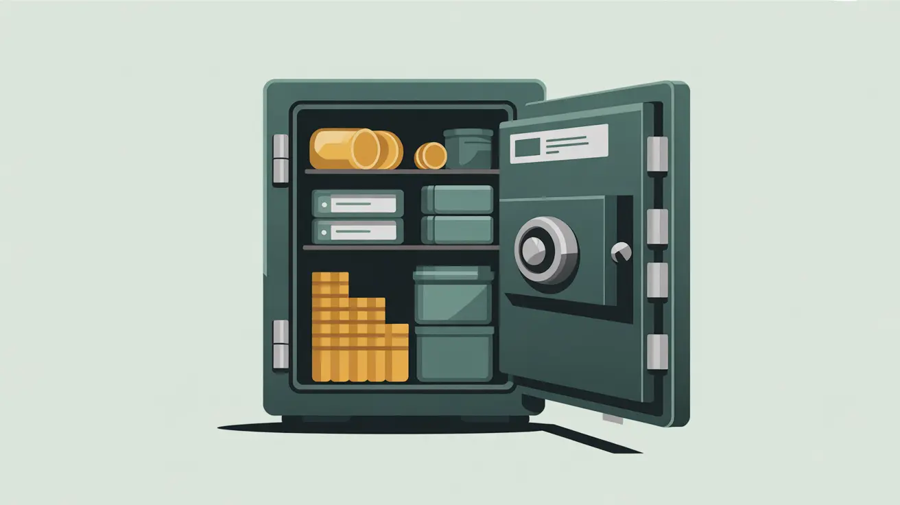 Open safe with labeled compartments holding short-term resources