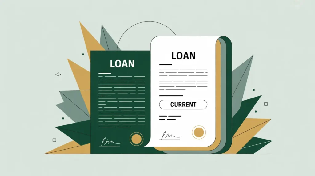 Illustration of loan contract with current portion highlighted separately