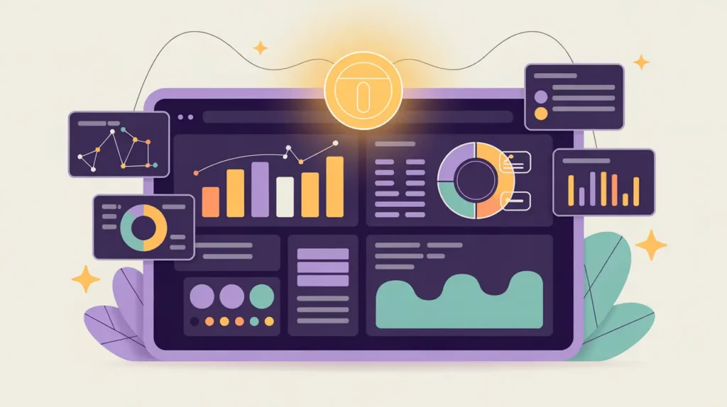 Modern analytics dashboard with charts graphs and map in vector style