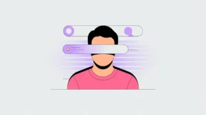 User profile icon blurred and anonymized with geometric accents