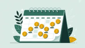 Calendar page with coins on future dates symbolizing deferred revenue