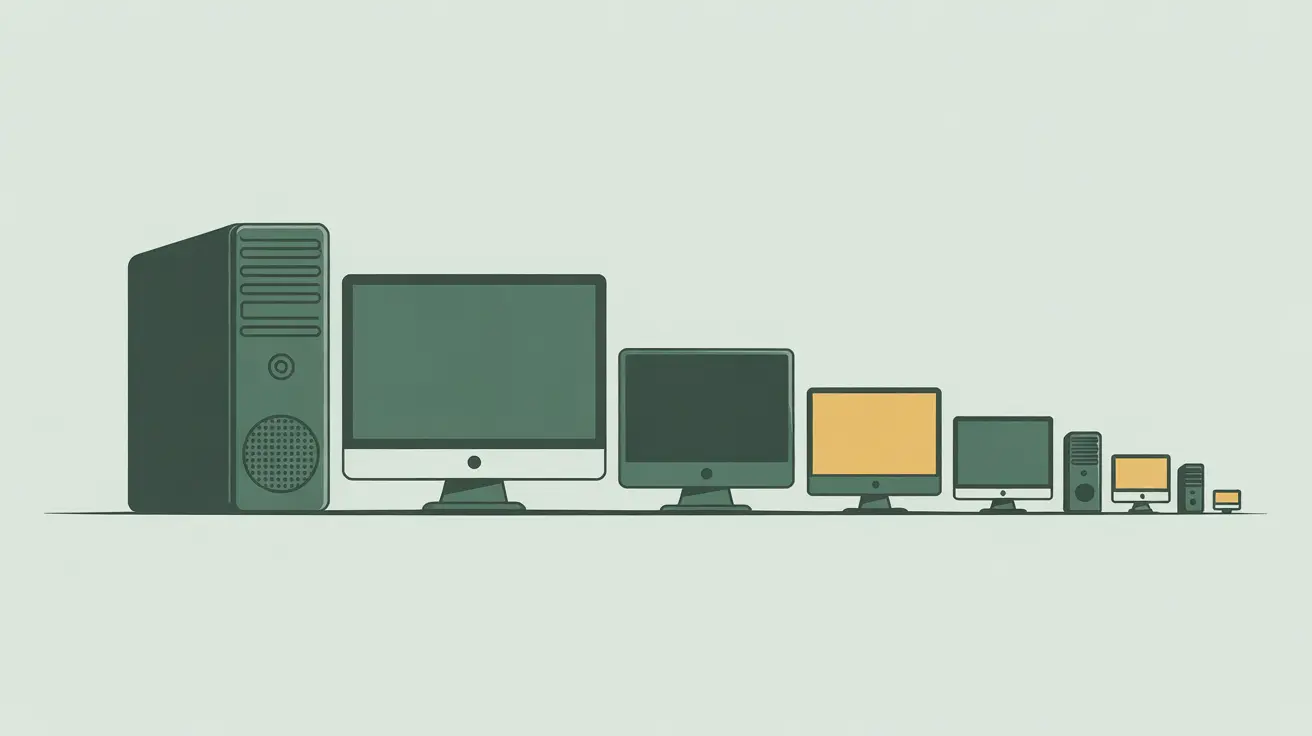 Illustration of desktop computers decreasing in size representing depreciation
