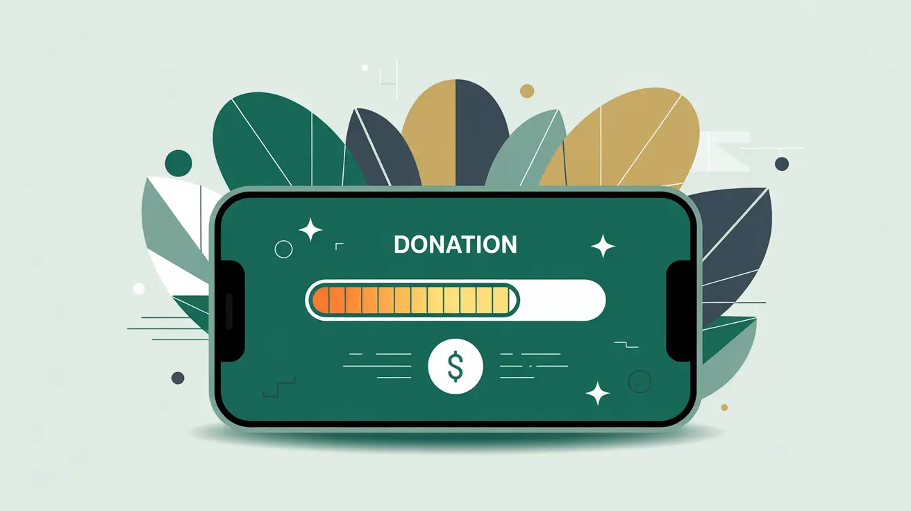 Glowing smartphone with donation progress bar in clean vector style