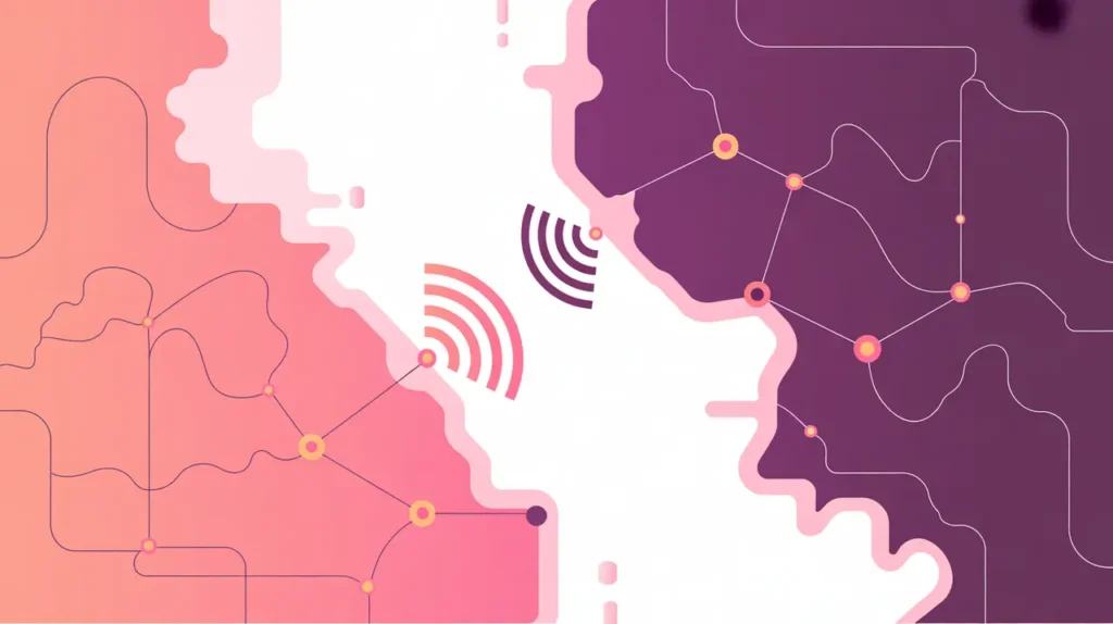 Two regions showing strong and weak internet connectivity signals