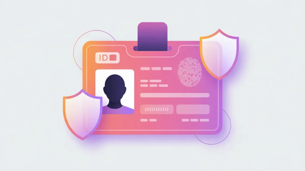 Digital ID card with biometric and shield overlays symbolizing authentication policies
