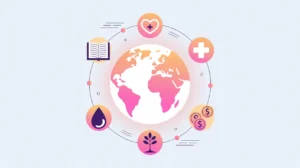 Glowing globe with open-source code icons and sector symbols orbiting