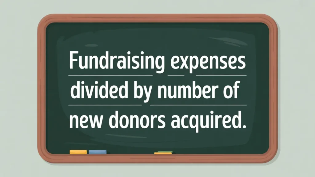 Fundraising expenses divided by number of new donors acquired formula on blackboard