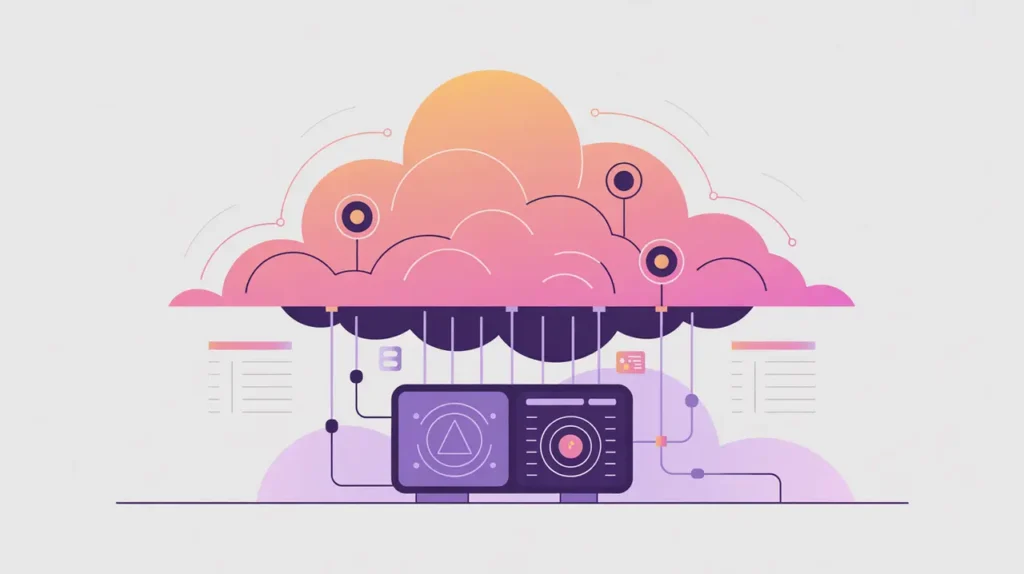 Storm cloud with warning signals connected to monitoring dashboard