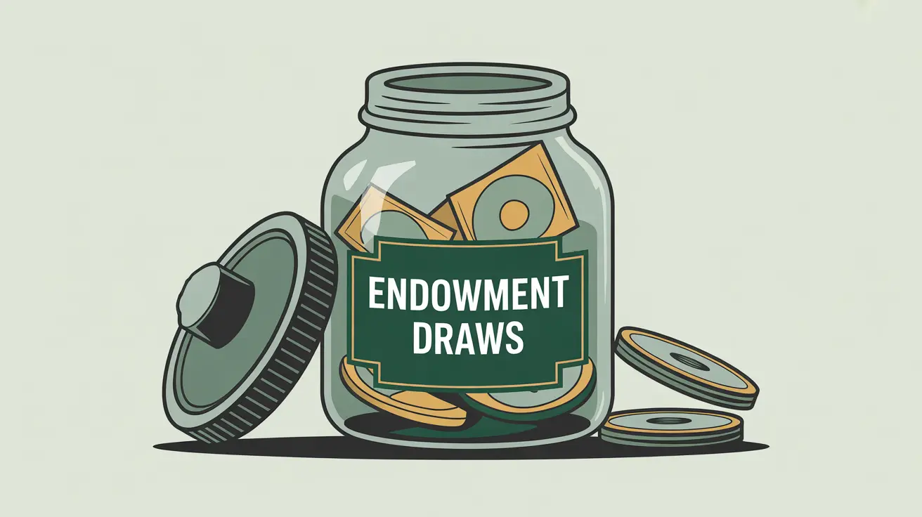 Illustration of transparent jar labeled endowment with funds being drawn out
