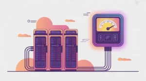 AI server racks connected to glowing power meter symbolizing energy consumption