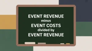 Blackboard with event gross margin formula in clean vector style