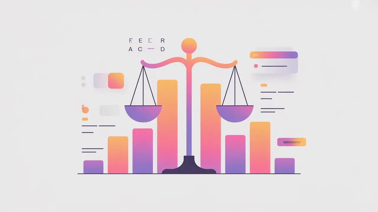 Bar chart with fairness scales symbolizing fairness audits