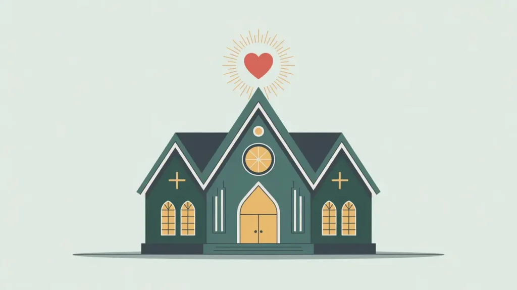 Stylized church with glowing heart icon symbolizing faith-based donors