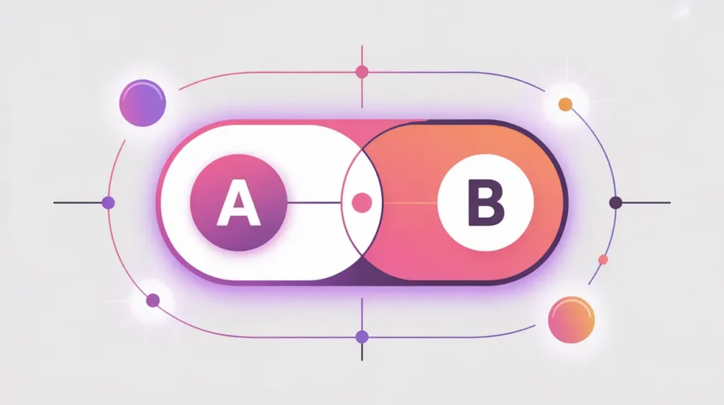 Toggle switch splitting into two pathways labeled A and B with geometric accents