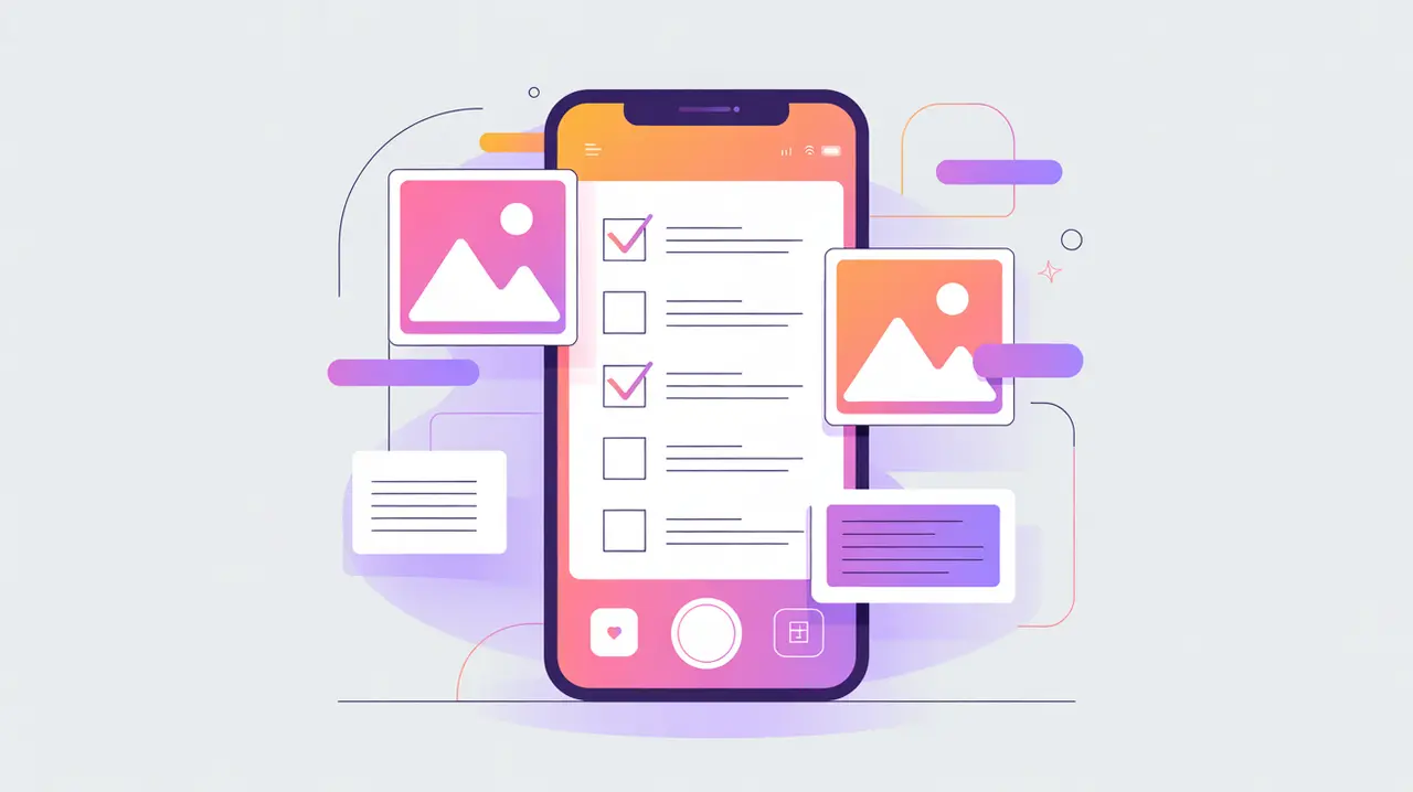 Mobile device capturing survey checkboxes and photos with geometric accents